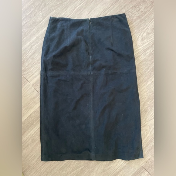 Iris & ink navy blue specialist leather midi skirt with slit - Picture 3 of 4